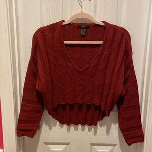 Forever 21 Dark Red High Low Ribbed Cropped Oversized Sweater